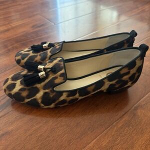 VC Sinature Womens 37 Sz 7M Leopard Calf Hair Loafer With Tassels Nancy Flat